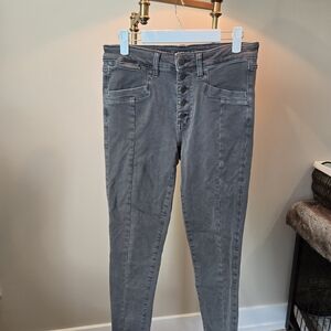 Gray Button-Fly Skinny Jeans